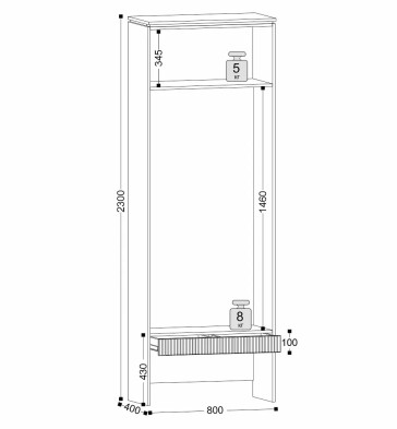 «Джулия» Вешалка с антресолью и выдвижным ящиком м.13 «Джулия» Вешалка с антресолью и выдвижным ящиком м.13