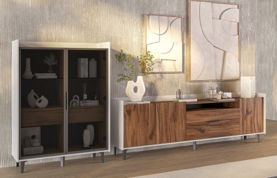 «Модена» Неман Шкаф-витрина комбинированный низкий 2 стеклодвери МН-048-23