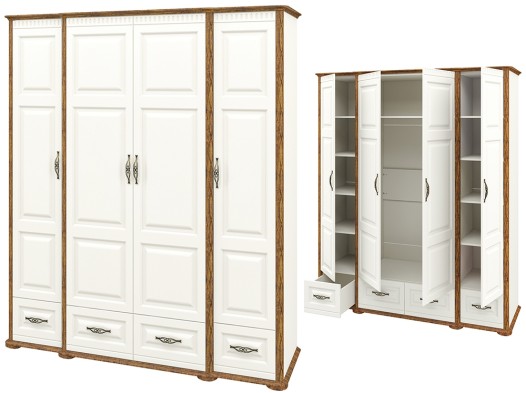 «Марсель» Неман Шкаф 4-х створчатый с ящиками для одежды МН-126-03