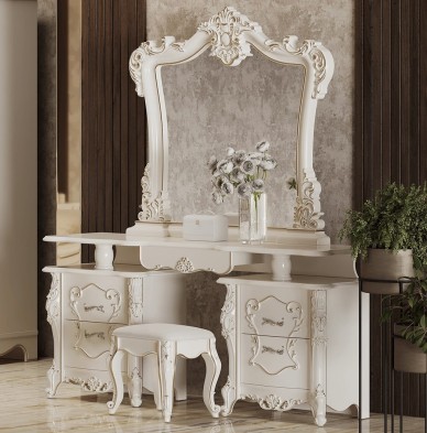 «Джоконда Люкс» Арида (крем) Туалетный стол с зеркалом и пуфом 
