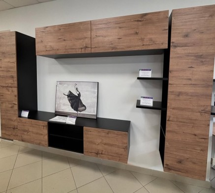 «Альда» Тумба под ТВ навесная 2Д КМК 0782.6-01 Черный /Дуб веллингтон