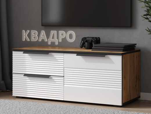 «Квадро» Тумба под ТВ 1000 напольная с 2-я ящиками и 1 дверцей