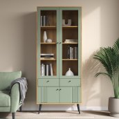 «Вега Саксония» Шкаф-витрина двухдверная Серо-зелёный