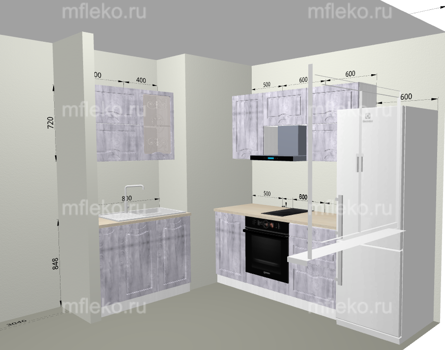 3д расстановка Леко кухни
